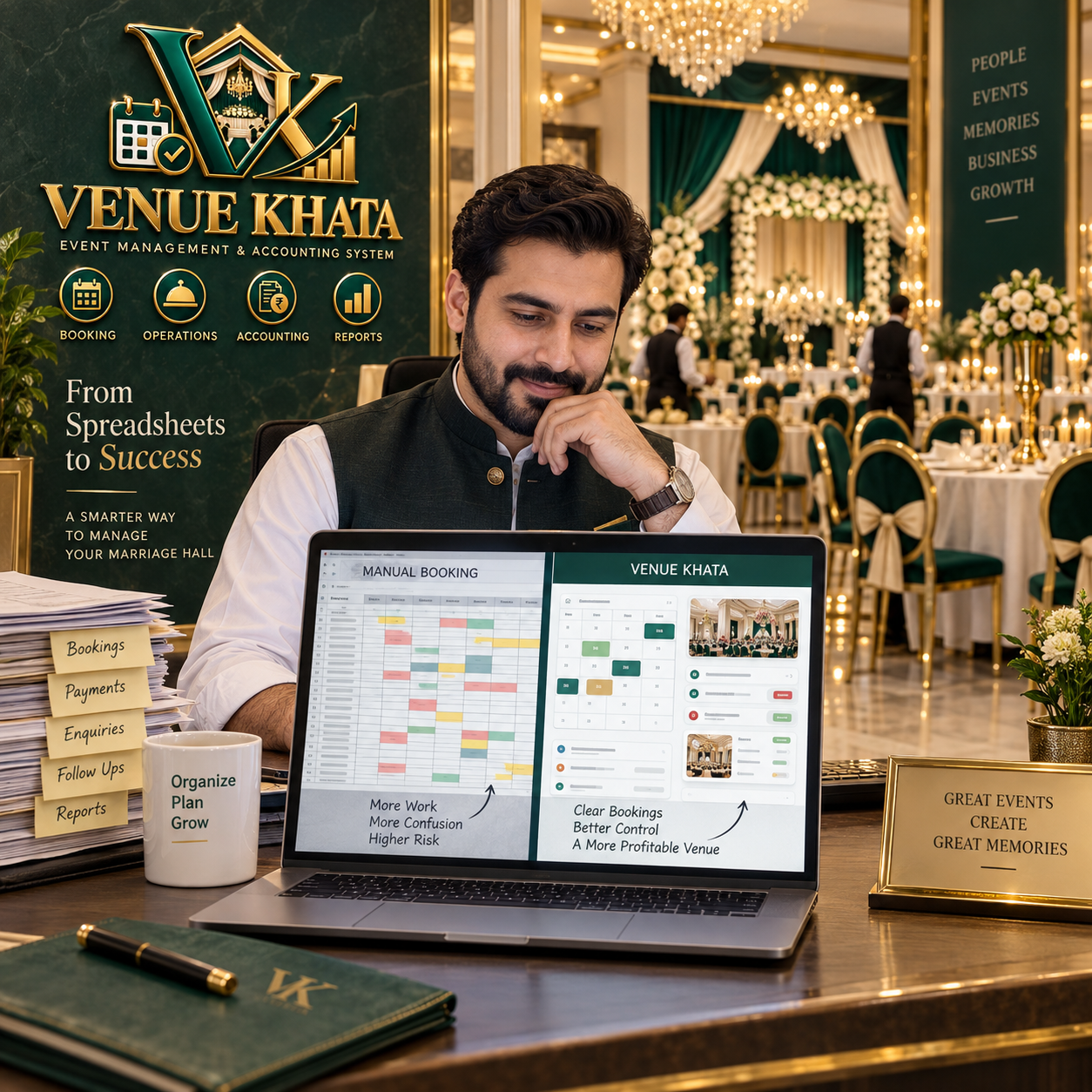Marriage hall booking software compared with Excel for managing venue bookings