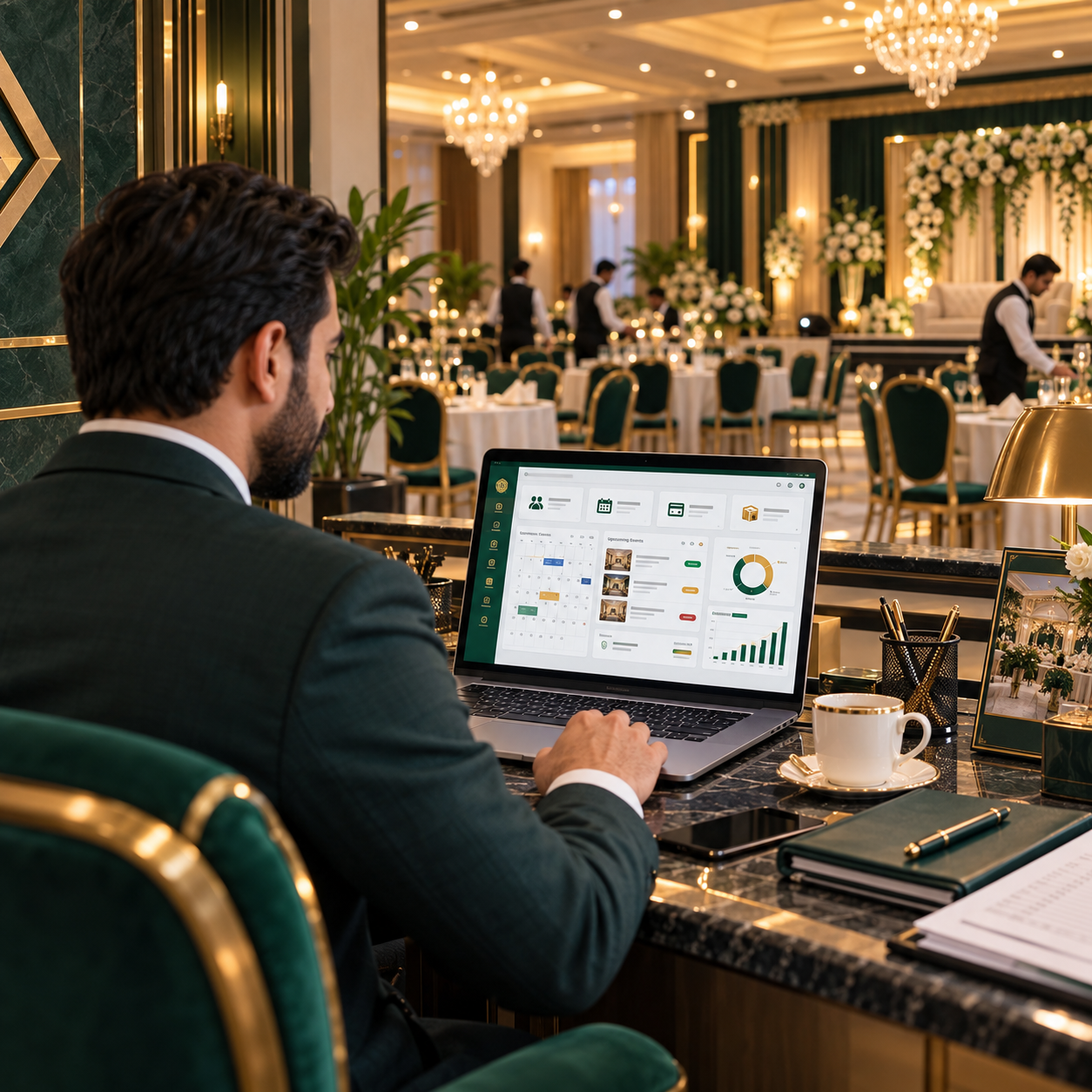Marriage hall manager using management software for bookings, accounts and venue operations in Pakistan